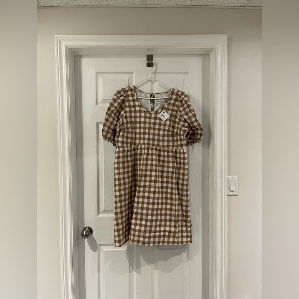 North Kinder Jillybox hemp/organic cotton natural check dress (lined) NWT